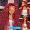 40 Inch 99j Burgundy 13x6 Hd Lace Frontal Human Hair Wig Red Colored Remy Wig 13x4 Transparent Lace Curly Deep Wave Frontal Wig 3