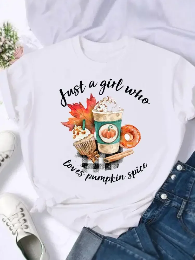 

Pumpkin Spice Season Halloween Thanksgiving Festival Women Female Fall Autumn Clothing Short Sleeve T-shirts Top