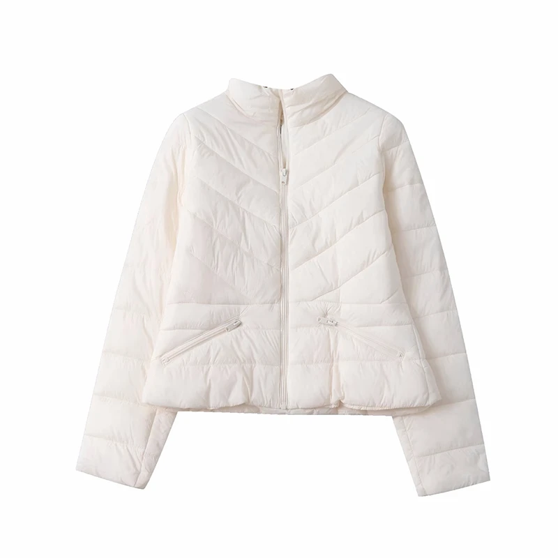 

Thin Cotton-padded Warm Vertical Collar Zipper Waist Long Sleeve Coat 15946