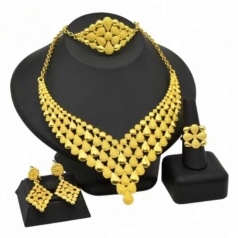 New Cross Border Luxury Fashion Necklace, Bracelet, Earrings, Ring Jewelry Set From Europe And America