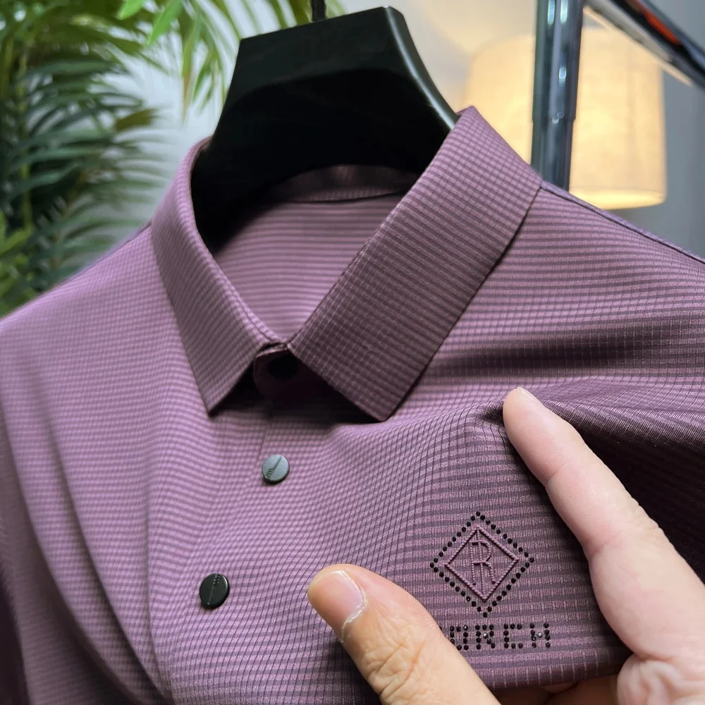 

High quality letter embroidery ice silk short sleeved T-shirt for men's luxury top new summer trend casual business Paul shirt