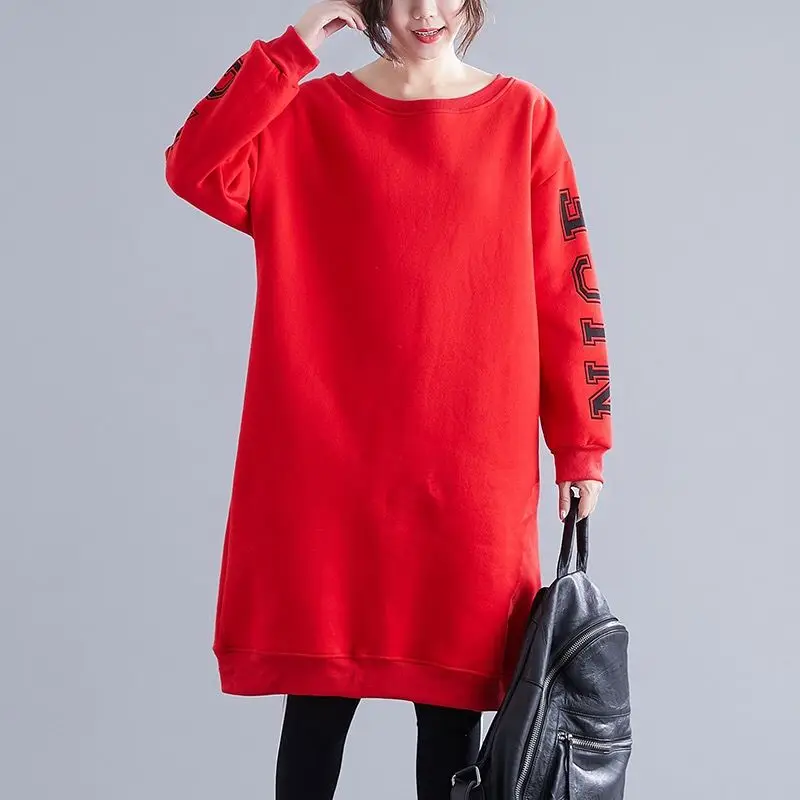 Casual Letter Print Thick Hoodies Sweatshirts Autumn Winter Long Sleeve Loose Plus Size Pullovers Fashion Trend Women Clothing