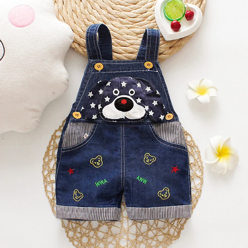 

DIIMUU Baby Children Boys Overalls Denim Shorts Girls Jumpsuits Toddler Cartoon Casual Jeans Fashion Rompers Summer Clothing