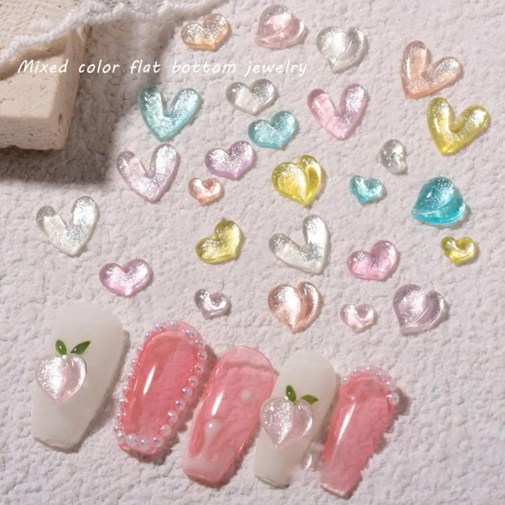 

30Pcs/Set Nail Ornaments Effect Ice Penetration Translucent Flat Bottom Drill Peach Heart Rhinestone for Beauty