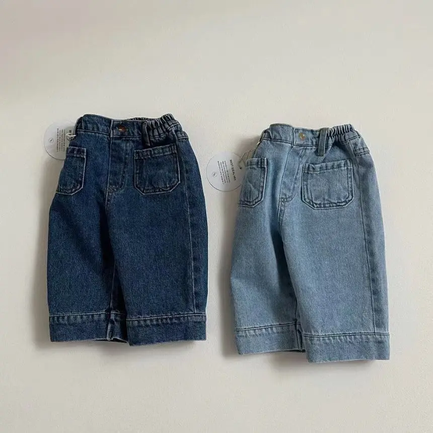 2025 Spring New Baby Girl Denim Pants Toddler Boys Pocket Jeans Kids Loose Trousers Infant Casual Pants Children Clothes
