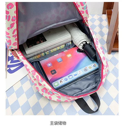 2024 New Middle School Student Hellokitty School Bag Lazy Style Cute Pink Leopard Print Women's Bag Large Capacity School Bag