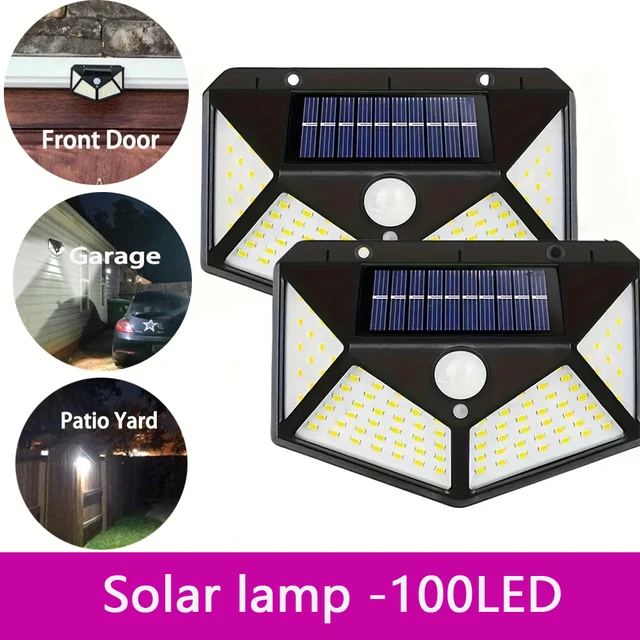 Solar Light 100LED Solar Flood Lights 3 Modes Outdoor Solar Motion Security Light Waterproof for Garden Patio Garage Wall Light 1