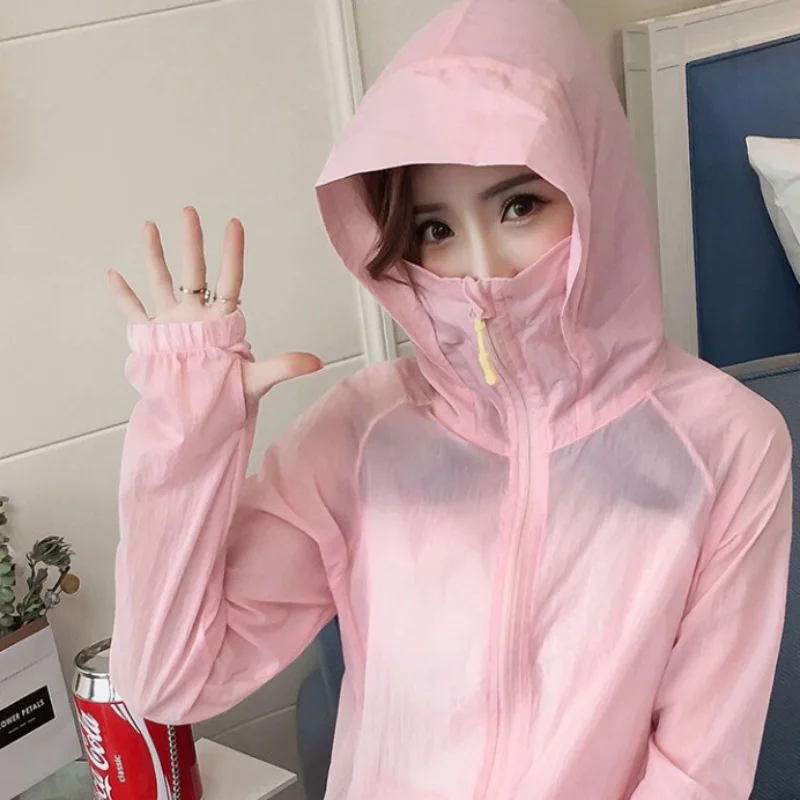 Summer Sun Protective Clothing Women's Long Sleeve Hooded Jacket Sweatshirt Outdoor Lightweight Outerwear Korean Fashion Coat