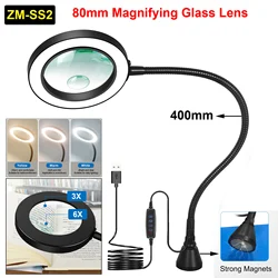 Illuminated LED Magnifier Desk Lamp with Gooseneck Arm and Magnetic Base - 3X - 6X (3X - 6X Magnifier)