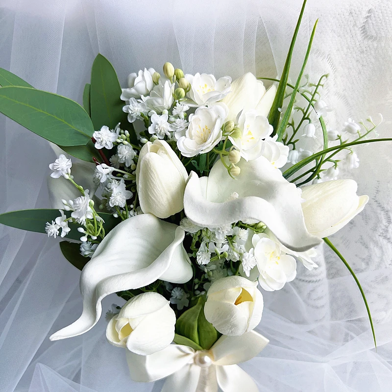 Wedding Bouquet Bride Bridesmaid Accessories Silk Ribbon Artificial Flower Calla Holding Flowers Bride Mariage Bouquet Decoratio wedding bouquets wedding flower decoration