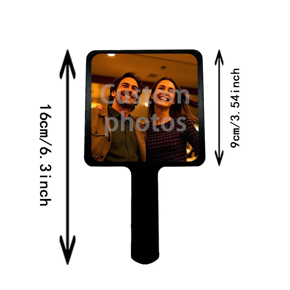 Personalized Black Handheld Makeup Mirror with Custom Photo Design