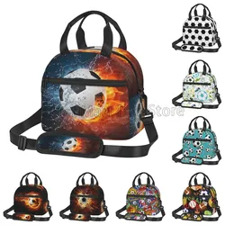 Soccer Ball Thermal Lunch Box Sports Football Insulated Lunch Bag for Boys Girls Adults Reusable Bento Tote with Shoulder Strap