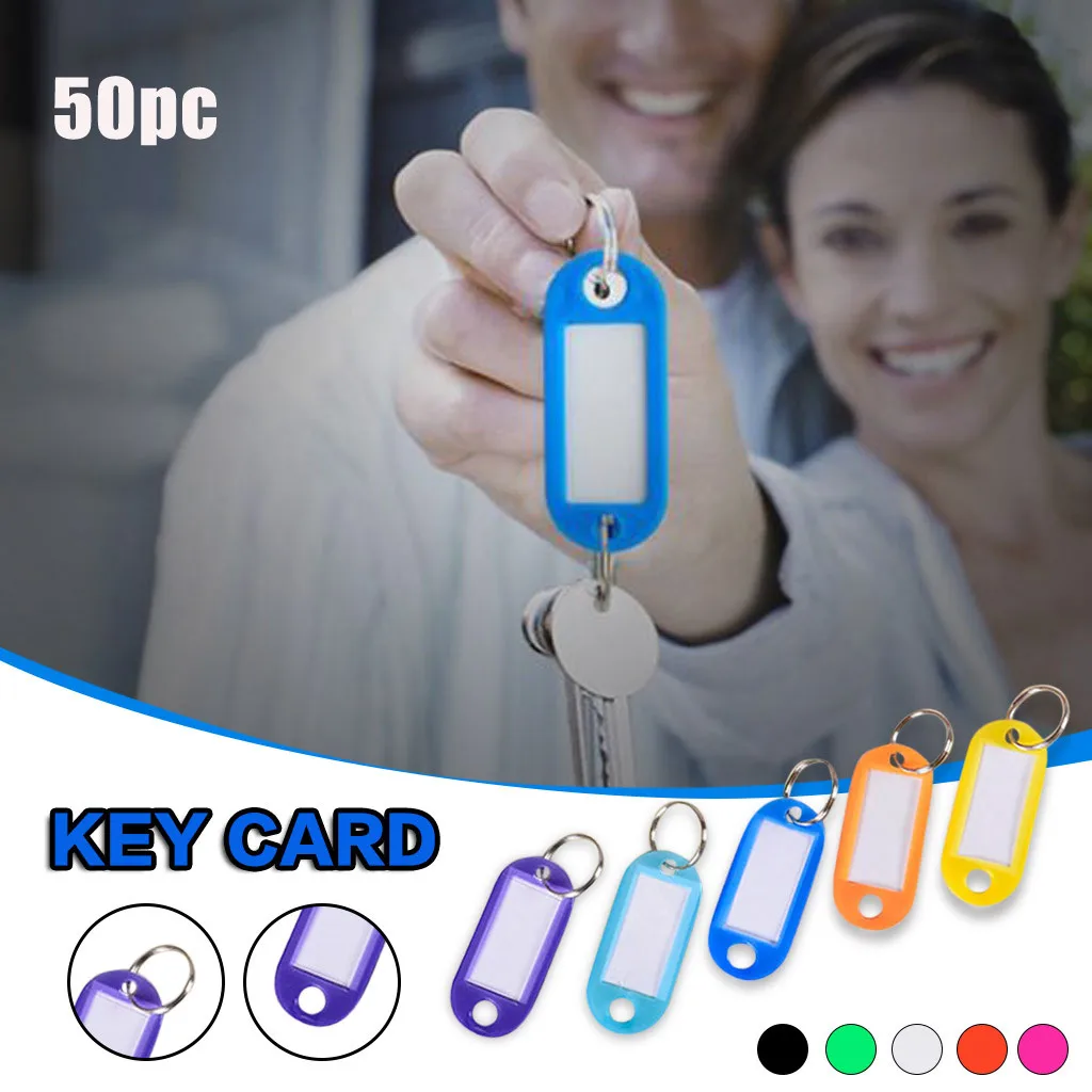 Plastic Keychain Tags 50pcs/lot Colorful Plastic Keychain Key Tags label Numbered Name Baggage Tag ID Label Name Tags Split Ring
