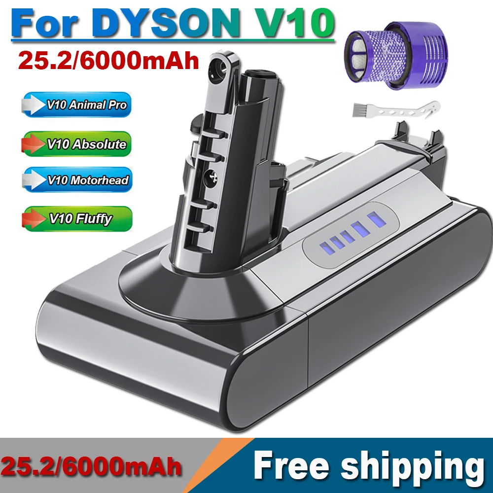 Per Dyson Battery V10 Batteria Di Ricambio 25.2V 6000Mah Per Dyson V10 Sv12 Absolute V10Fluffy Cyclone V10 Aspirapolvere A Batteria