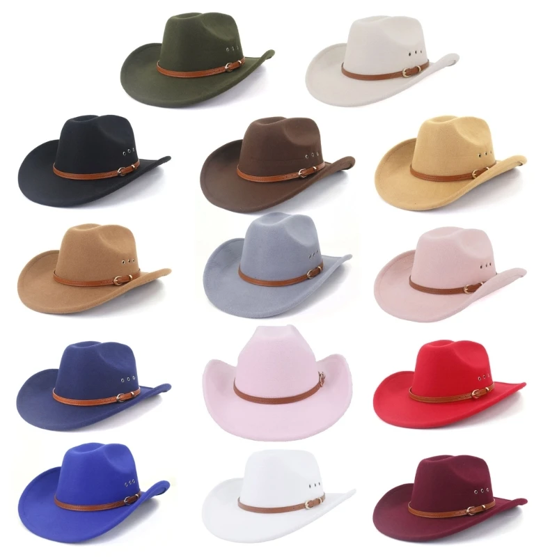 

Buckle Belt Cowboy Hat Unisex Cowgirl Costume Hat Party Stage Fedora Headwear