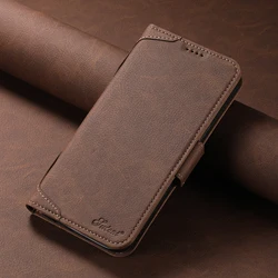 Luxury Business Leather Flip Wallet Phone Case with Magsafe and Wireless Charging Compatibility - iPhone 12 Plus (Brown)