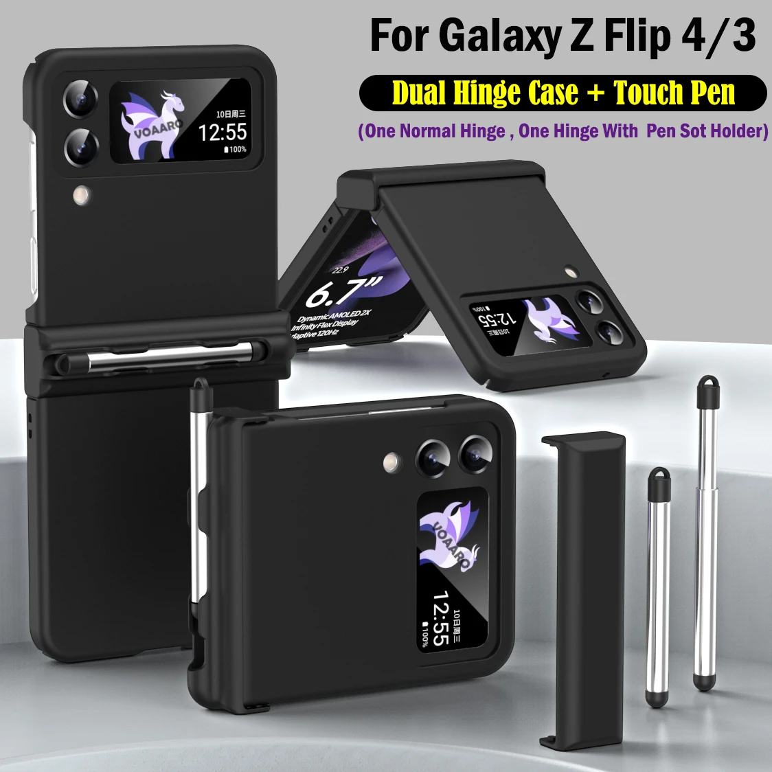 

Футляр для Samsung Galaxy Z Flip 3 4, футляр с двумя петлями и держателем для сенсорного пера, флип-чехол для Galaxy Z 4, флип-чехол для телефона