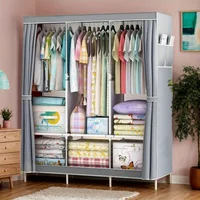 Armoire en tissu simple, placard de chambre en métal et plastique, cadre en acier robuste, organisateur de rangement multicouche pour dortoir et usage domestique 6