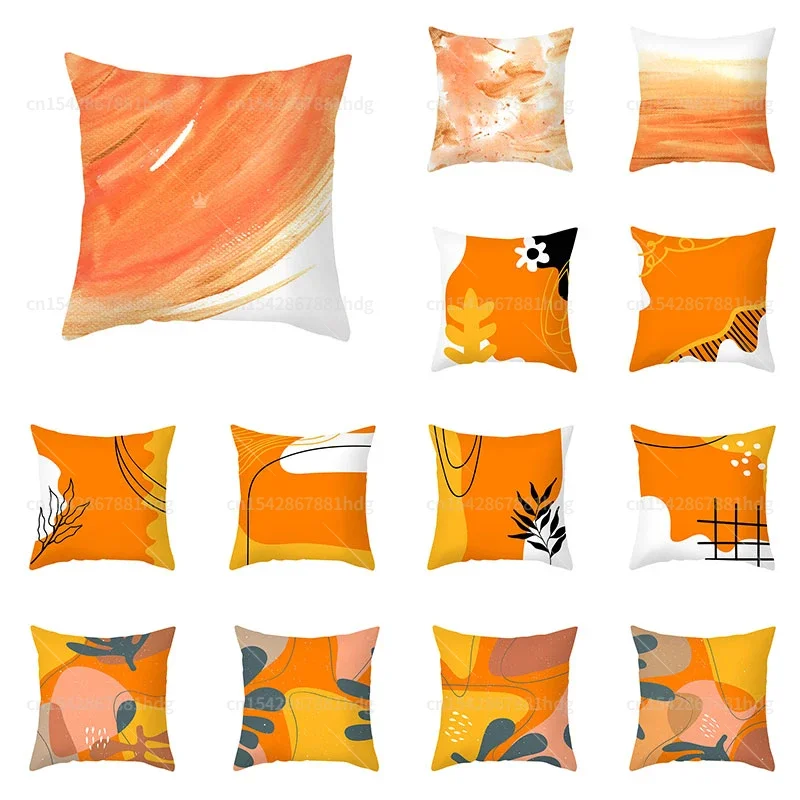 

Retro Orange Color Throw Pillow Case Mid Century Geometric Cushion Covers for Home Sofa Chair Decorative Pillowcases 45*45cm