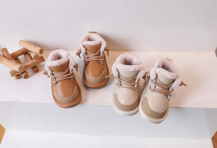 2023 Nuovo Inverno Bambino Per Ragazzi Pelle Caldo Peluche Bambine Scarpe Impermeabili Antiscivolo Moda Bambini Stivali da Neve_voghion.com