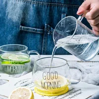 1pc Creative Glass Coffee Tea Cup 350ml Letter Printed Mug Drinks Dessert Breakfast Milk Cup Glass Mugs Handle Drinkware 6