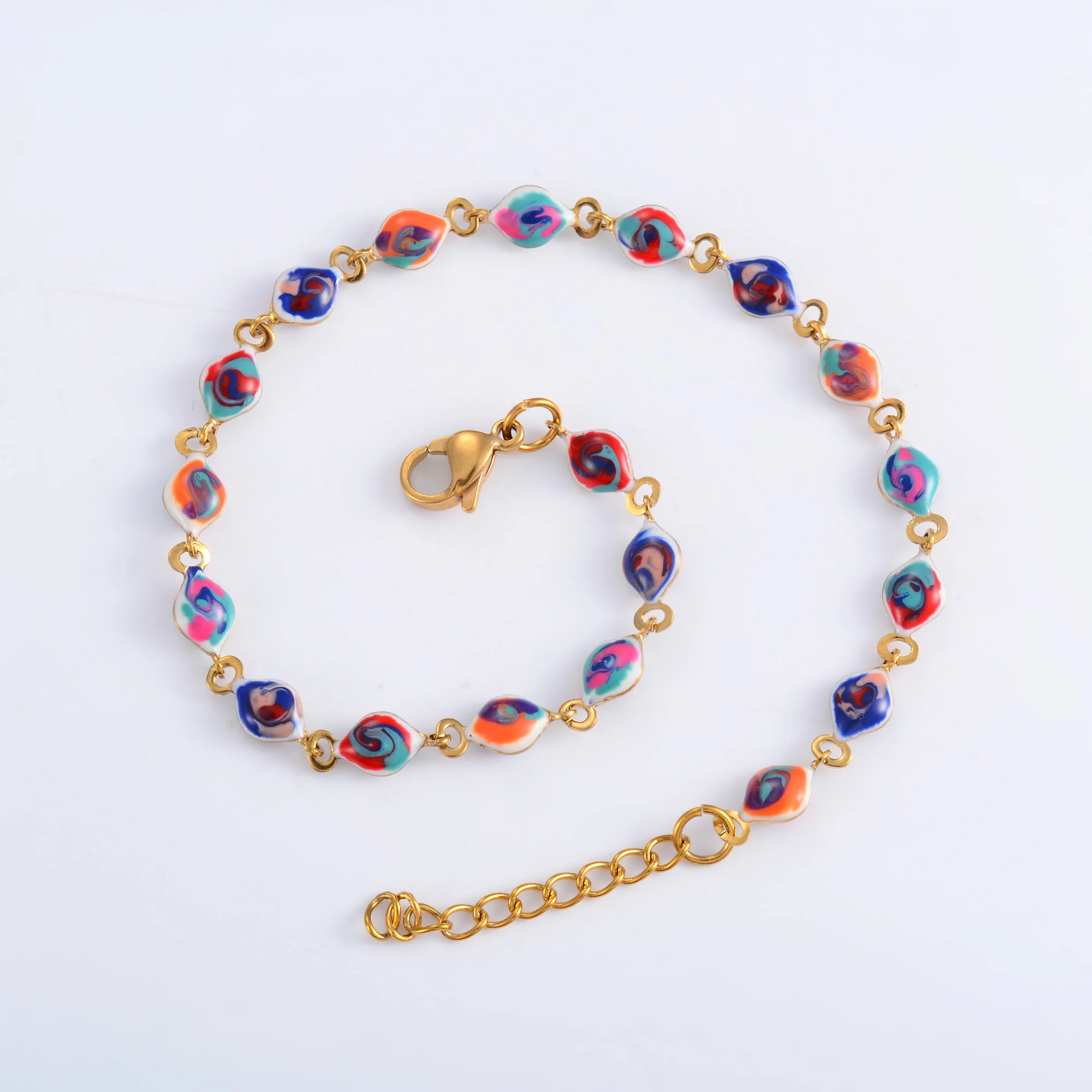 Chic Stainless Steel Bracelet For Women Girl Anklet Link Foot Hand Chain With Extender Colorful Enamel Bead Jewelry Accessories