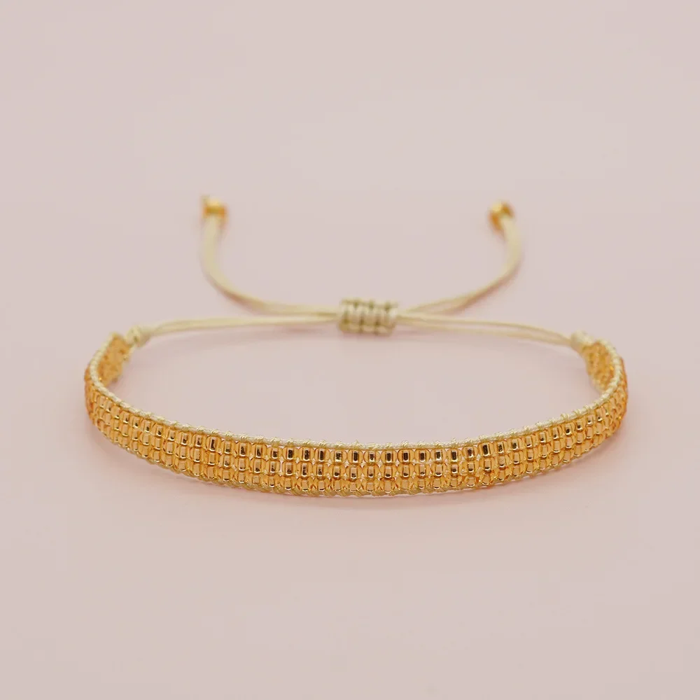 

Женский многослойный золотистый браслет ручной вязки, модный Регулируемый простой браслет с бусинами в богемном стиле