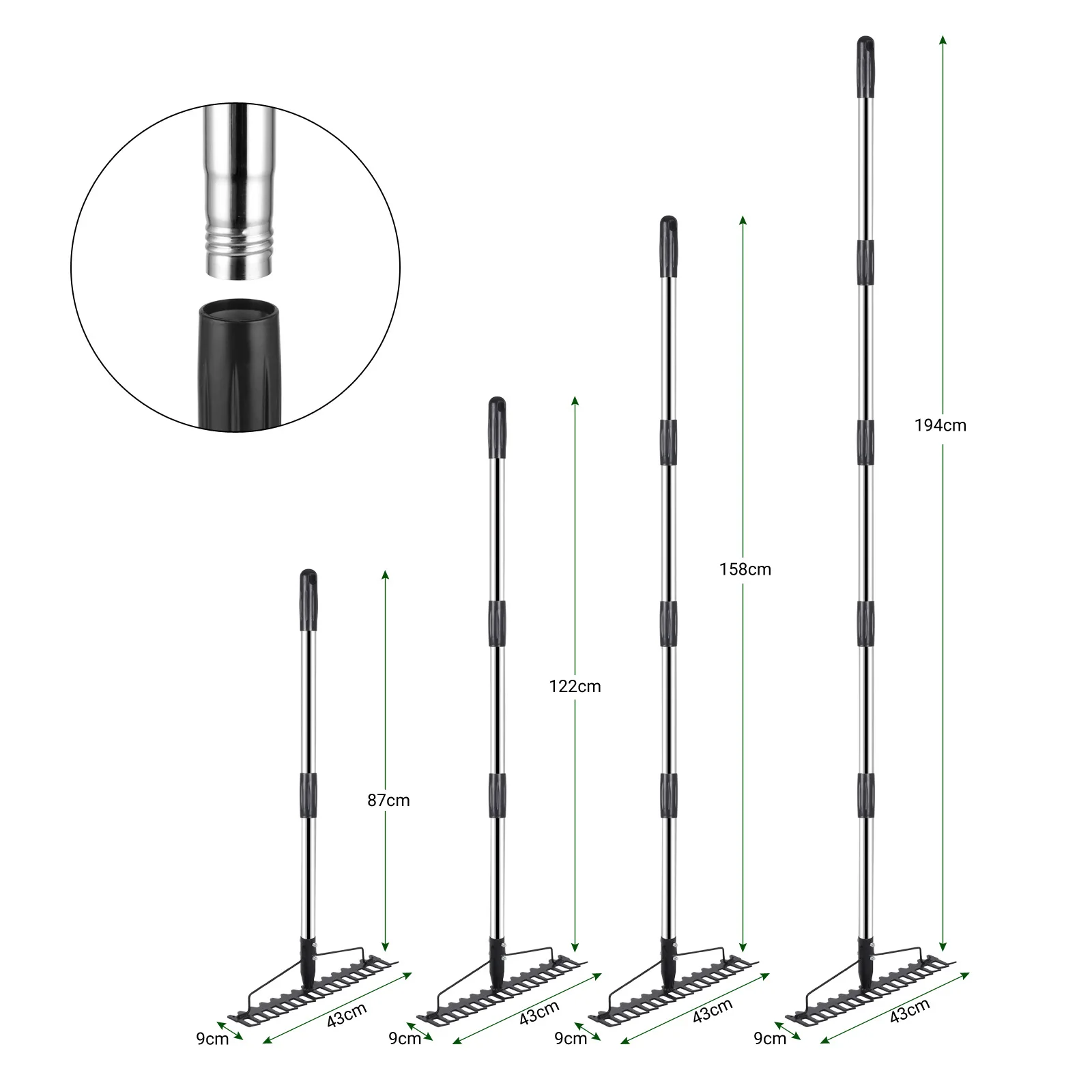 Stainless Steel Garden Rake Adjustable Handle Garden Tool for Cleaning Weeds and Loose Soil Agricultural Rake Accessories