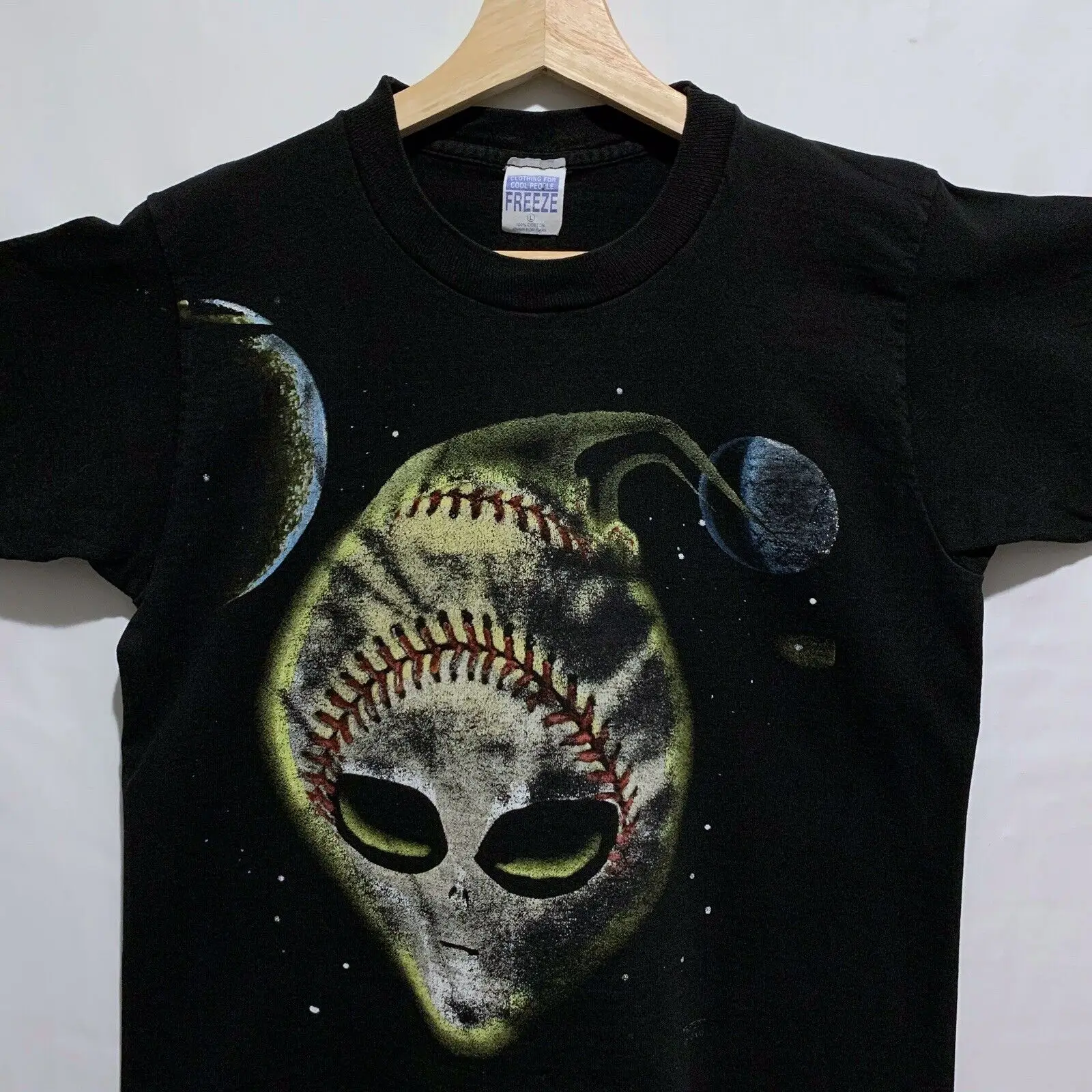 Maglietta Vintage Anni '90 Alien Baseball Space Rare Baby Taglia Xs Black Made In Usa Maniche Lunghe O Corte
