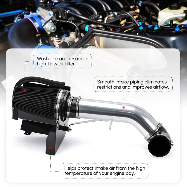 GMC Sierra Intake 4" Black Cold Air Intake Kit With Heat Shield For 99-06 GMC/Chevy 4.8L, 5.3L, 6.0L V8 4 In Universal Cold Air Intake Kit - Foto 7