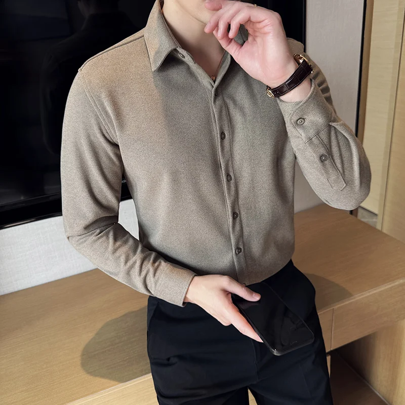 

2023 Winter Thickened Warm Shirt Men Solid Color Long Sleeve Casual Shirts High Quality Business and Social Dress Shirts
