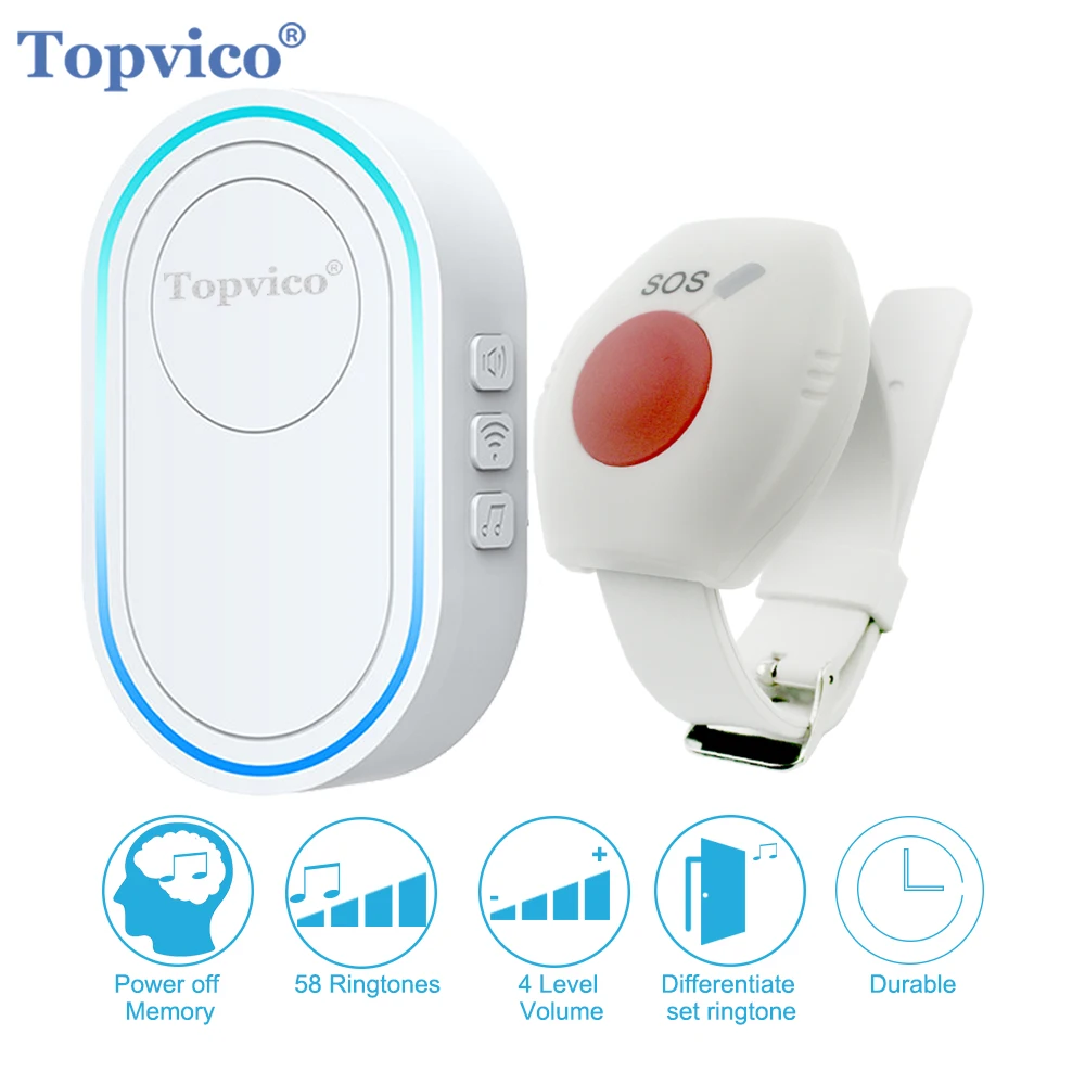 Topvico Panic Button Elderly Alarm System Caregiver Pager SOS Bracelet Emergency 433mhz Wireless Watch Call Senior Old People 433mhz wireless remote control tuya smart home one key alarm sos emergency call button wireless emergency button doorbell 2022