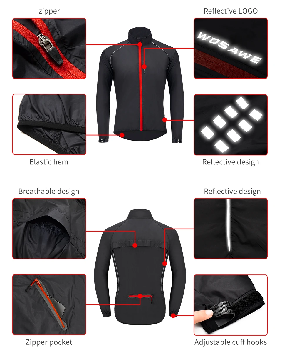 Reflective Portable Cycling Jacket Windproof Waterproof Mountain Bike MTB Wind Coat Running Riding Bicycle Windbreaker Cycling Jacket Cycling Clothes Reflective Jacket