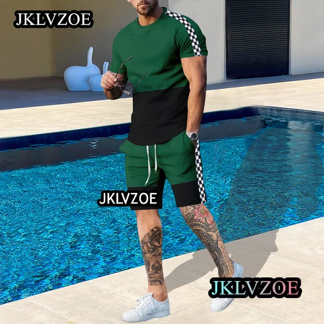 Summer Sportwear Suit Short Sleeve T Shirt Shorts Men 2 Piece Sets  Tracksuit Sportwear Suit Casual Trend Oversized Clothes Set