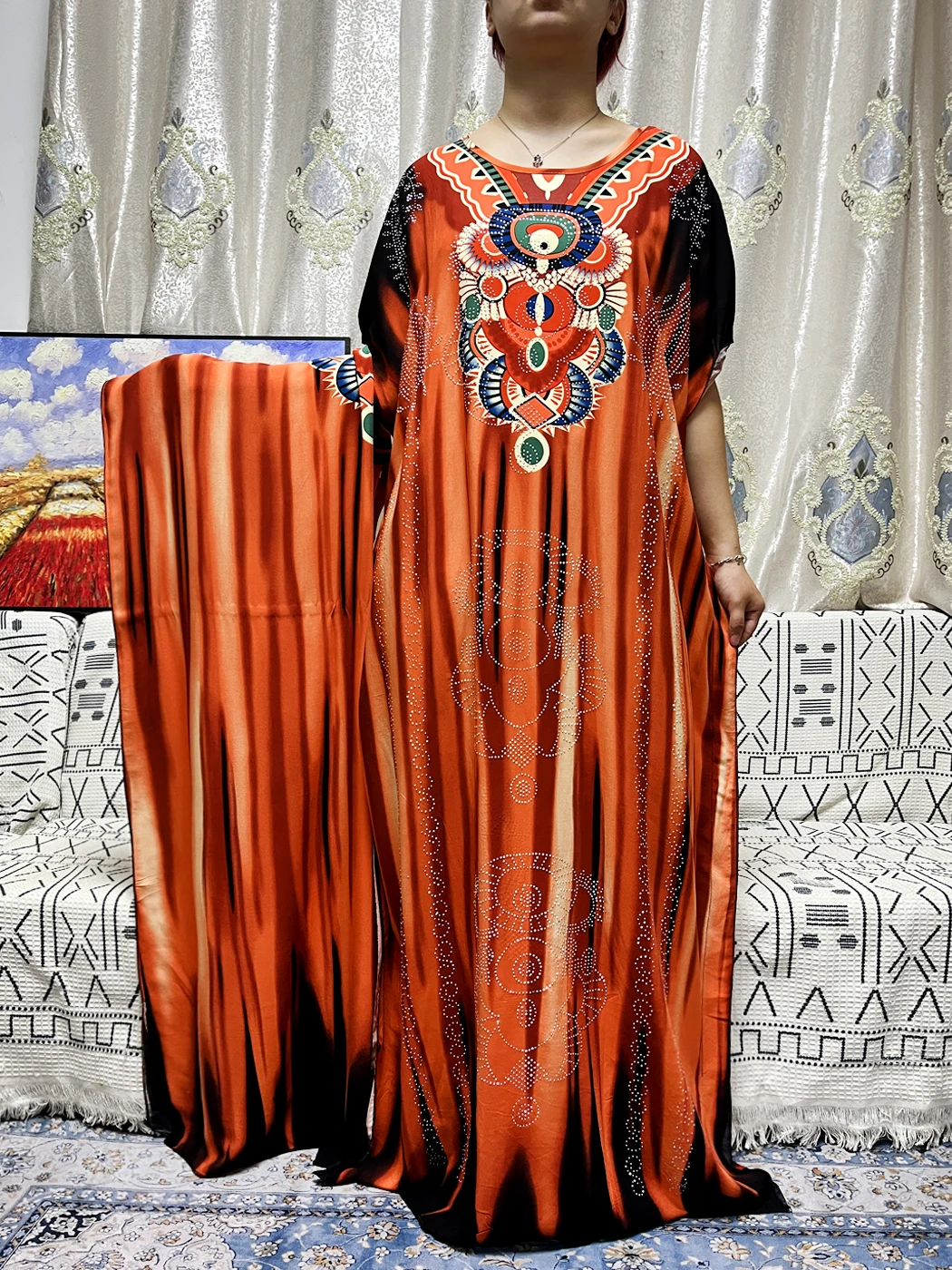 Muslim Cortton Abays For Women Prayer Garment Appliques Diamonds Loose Femme Robe African Nigeria With Shawl Scarf 170x60cm