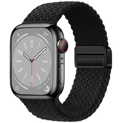 Magnetic Braided Nylon Watch Strap Bracelet for S10-46 45 44 42 49mm (Black)