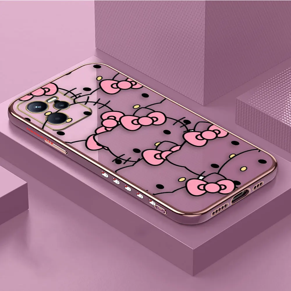 Pink Art Hello Kitty Cat Cover Smooth E-TPU Phone Case REALME GT 2 NEO3 MASTER 7 8 8I 9 9I 10 11 PRO C30 C33 C35 C53 C55 5G Case
