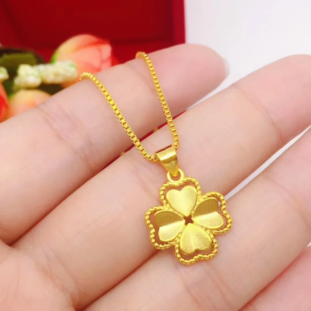 14 K Gold Color Women Pendant Necklace Fine Jewelry Genuine Solid Gold Color for Women Wedding Luxury Jewelry
