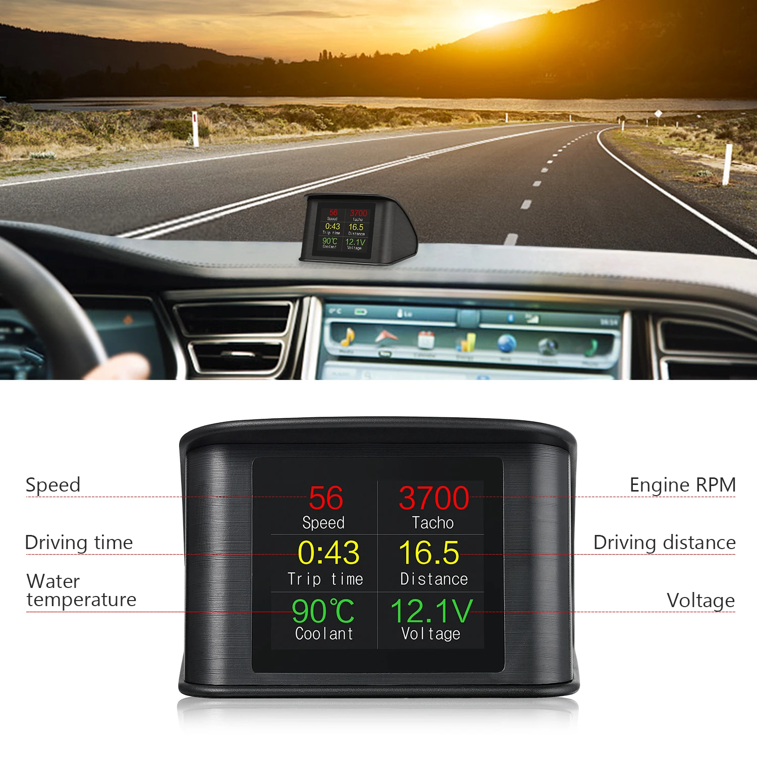 OBD2 º ǻ HUD   Һ RPM ӵ  ÷, ָ ڵ 12V   ÷̿ 