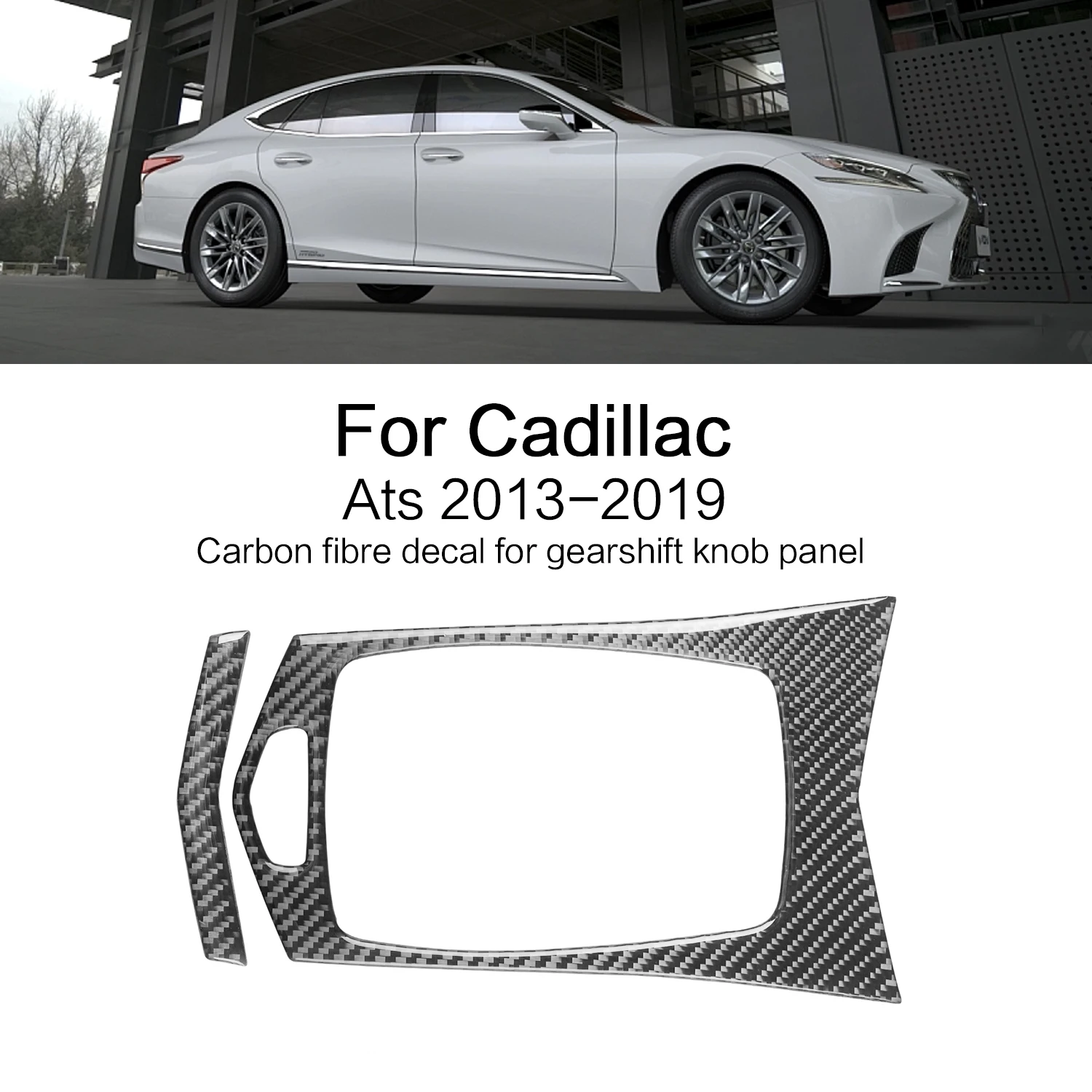 

Интерьер автомобиля Cadillac Ats 2013 - 2019 обставлен панелью переключения передач вокруг наклеек из натурального углеродного волокна