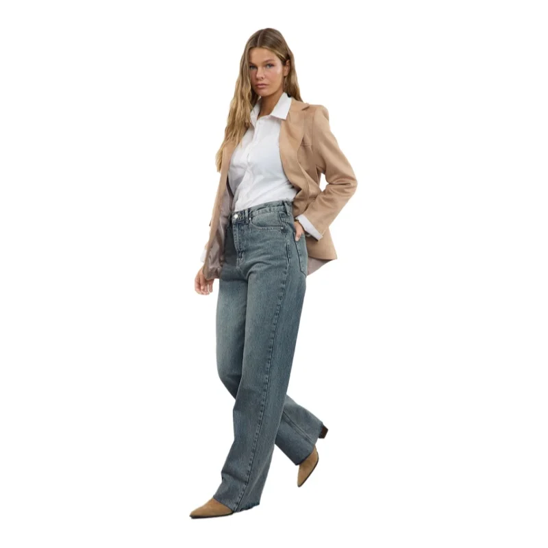 Trendyol TYZA Women's 100% Cotton Denim High Waist Jeans New Spring Autumn Wide Leg,Slim Fit Pants Casual Trousers 3
