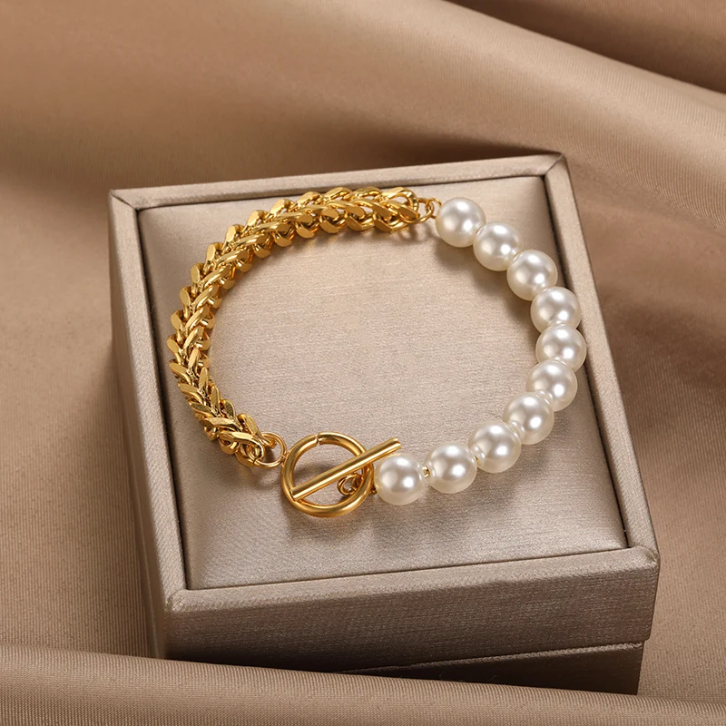 Pulsera De Perlas Blancas En Cadenita De Plata