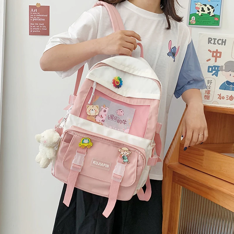 Zaino Kawaii con ciondolo, grande capacità, simpatico orso, accessori