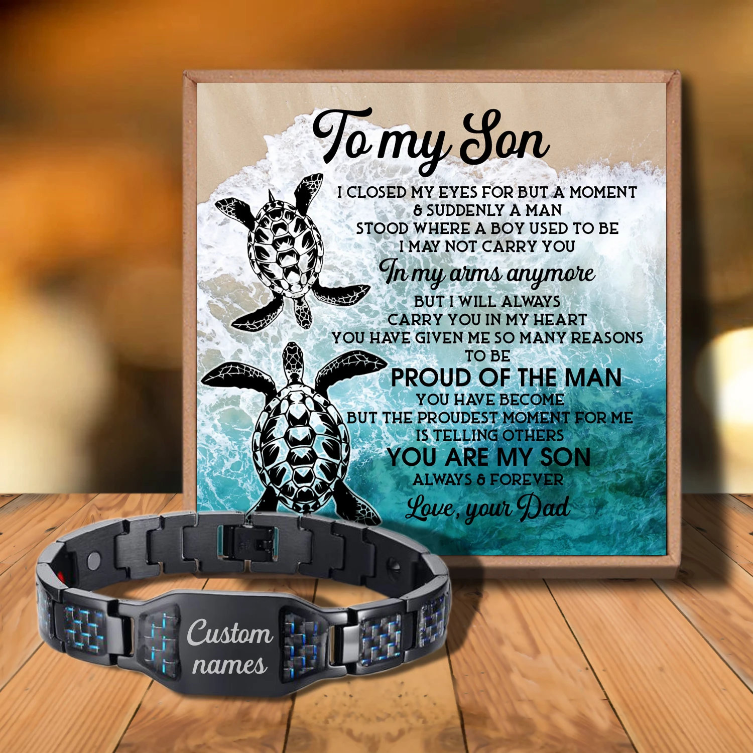 

Sac3038 To My Son Never Feel That You Are Love from Love Dad Customizable Message Card Bracelet for Birthday Anniversary Holiday