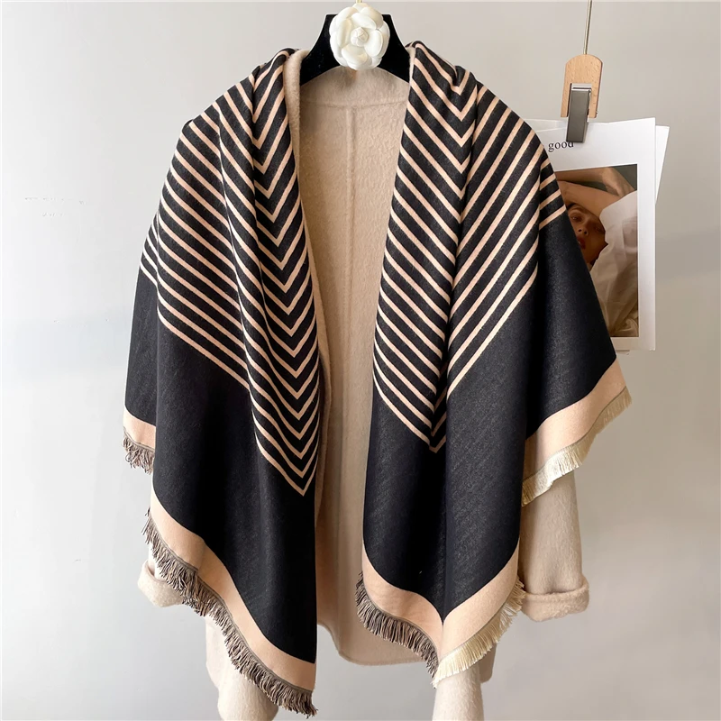 Bufanda de Cachemira para mujer, chal grueso con estampado a rayas, manta cálida de Pashmina de invierno, Echarpe cuadrado grande de 2022 cm, 125_voghion.com