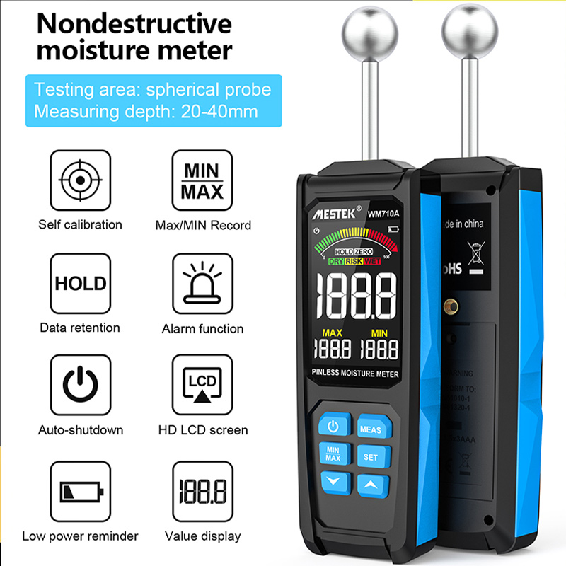Digital Wood Moisture Meter LCD Screen Non-destructive Timber Damp Detector Hygrometer Humidity Tester for Wood Wall Paper Floor