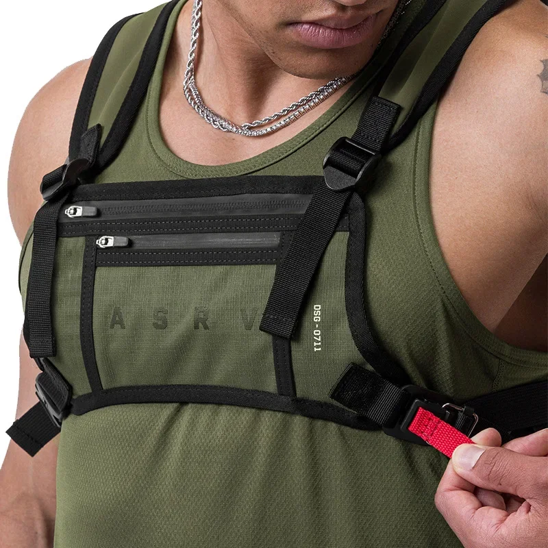 Running Chest Rig Gym Bag Mens Hip Hop Streetwear Waist Bag Tactical Vest Pack Mobile Phone Holder Workout Fitness Sports Bags 4