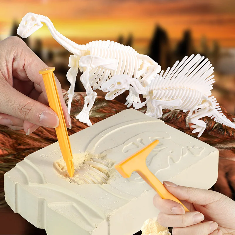 Fossil Dig Kit Dino Excavation Dinosaur Educational Science Realistic Toys for Kids Dig Up Set 3D Skeleton Puzzles Dino Figures