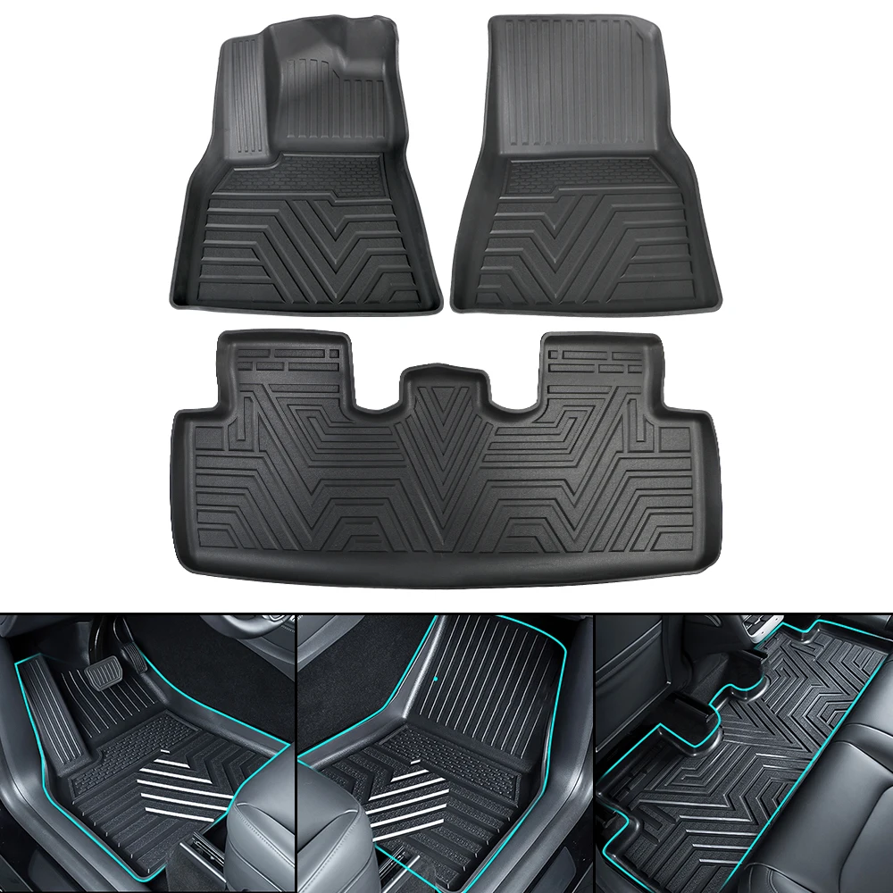 

For Tesla Model 3 Y Protective Pads Car Foot Pad TPE 3 Pcs/set Anti-slip Modified Full Cover Floor Mats