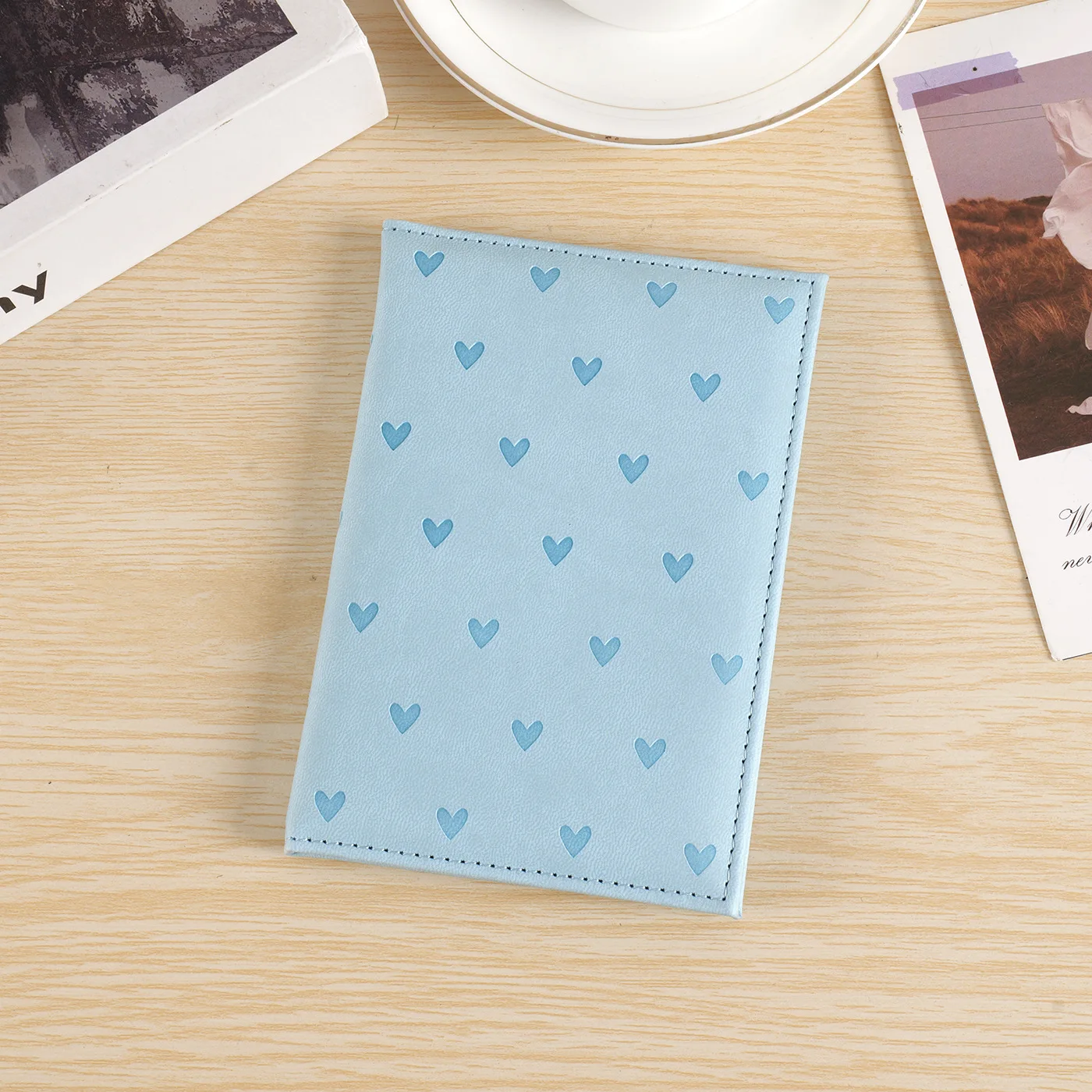 Adorable Heart-Embossed Kawaii Passport Holder - Sleek PU Leather Travel Wallet & Document Protector
